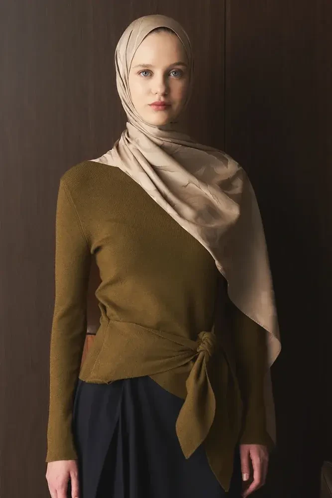 Naiya Jakar Şal Wave Desen - Latte - MADAME POLO