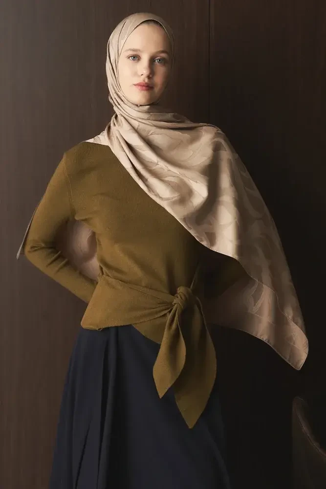 Naiya Jakar Şal Wave Desen - Latte - MADAME POLO