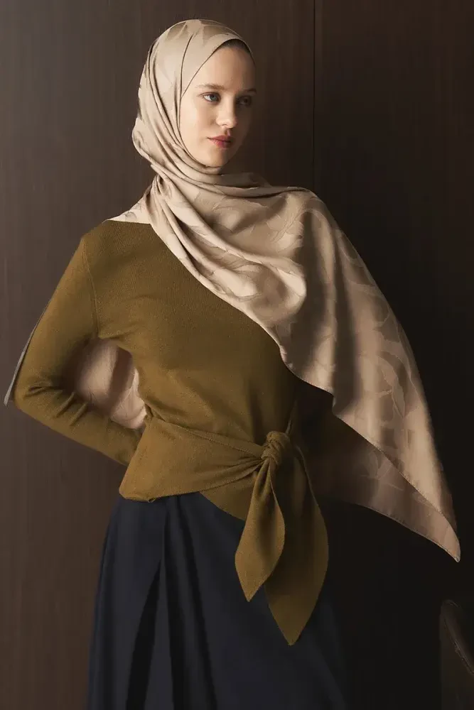 Naiya Jakar Şal Wave Desen - Latte - MADAME POLO