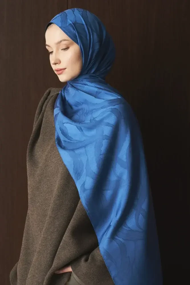 Naiya Jakar Şal Wave Desen - Mavi - MADAME POLO