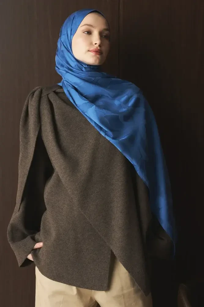 Naiya Jakar Şal Wave Desen - Mavi - MADAME POLO