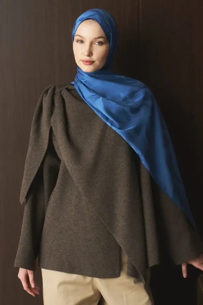 Naiya Jakar Şal Wave Desen - Mavi - MADAME POLO