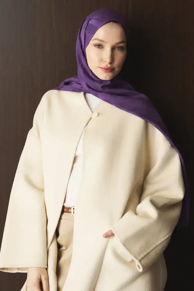 Naiya Jakar Şal Wave Desen - Mor - MADAME POLO