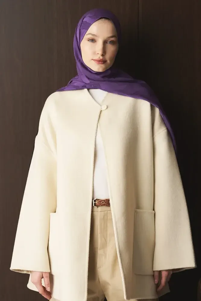 Naiya Jakar Şal Wave Desen - Mor - MADAME POLO