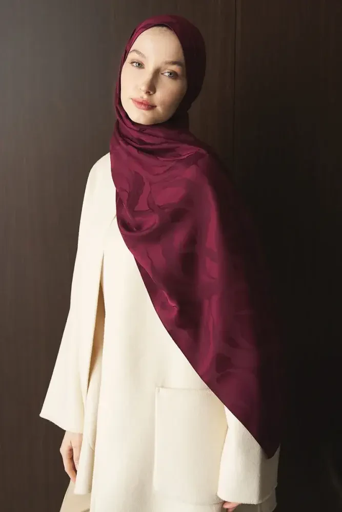 Naiya Jakar Şal Wave Desen - Mürdüm - MADAME POLO