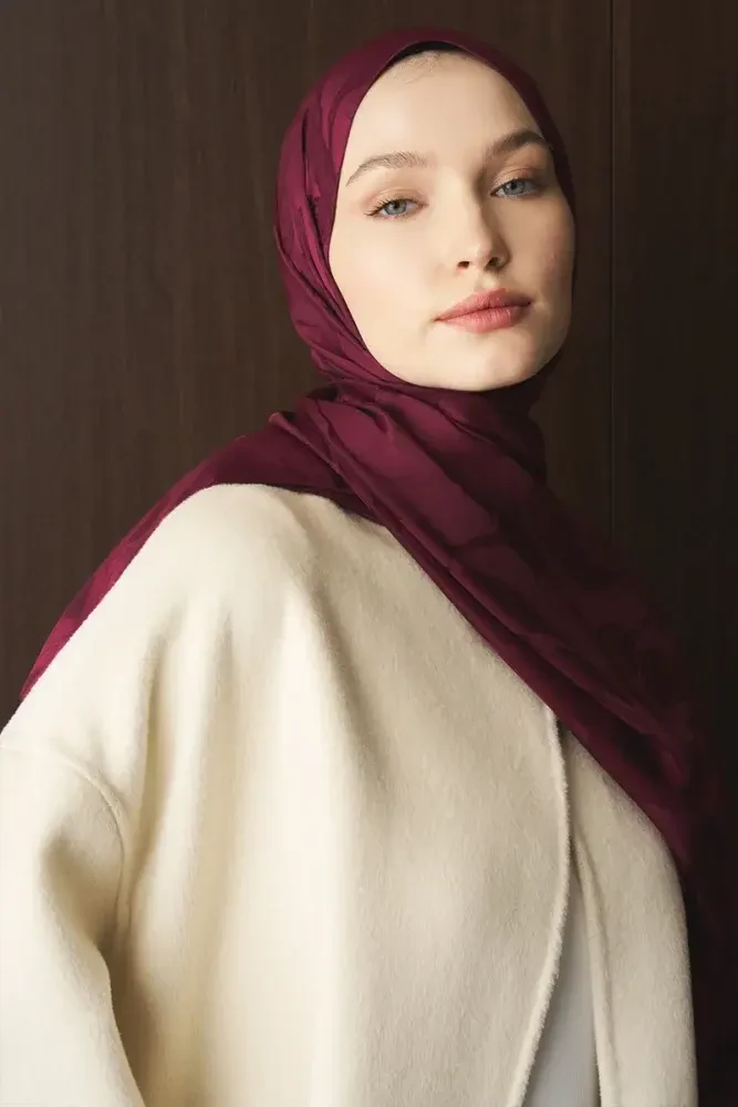 Naiya Jakar Şal Wave Desen - Mürdüm - MADAME POLO