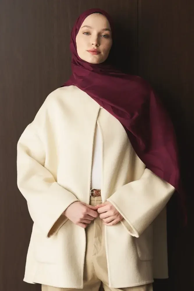 Naiya Jakar Şal Wave Desen - Mürdüm - MADAME POLO