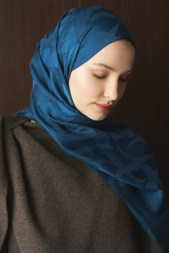 Naiya Jakar Şal Wave Desen - Petrol - MADAME POLO