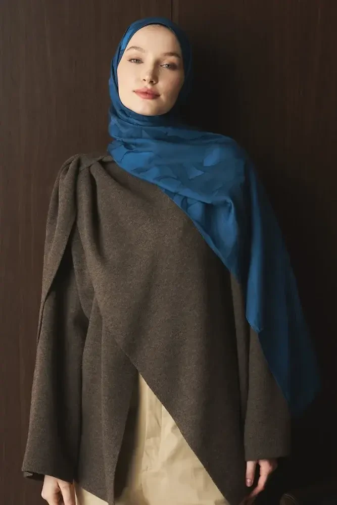 Naiya Jakar Şal Wave Desen - Petrol - MADAME POLO