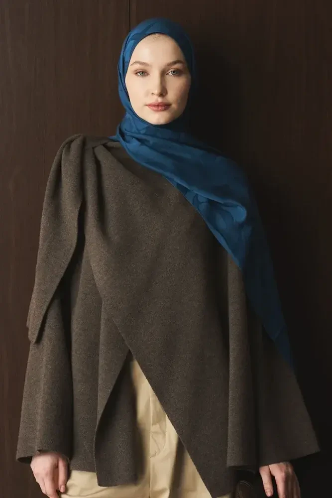 Naiya Jakar Şal Wave Desen - Petrol - MADAME POLO