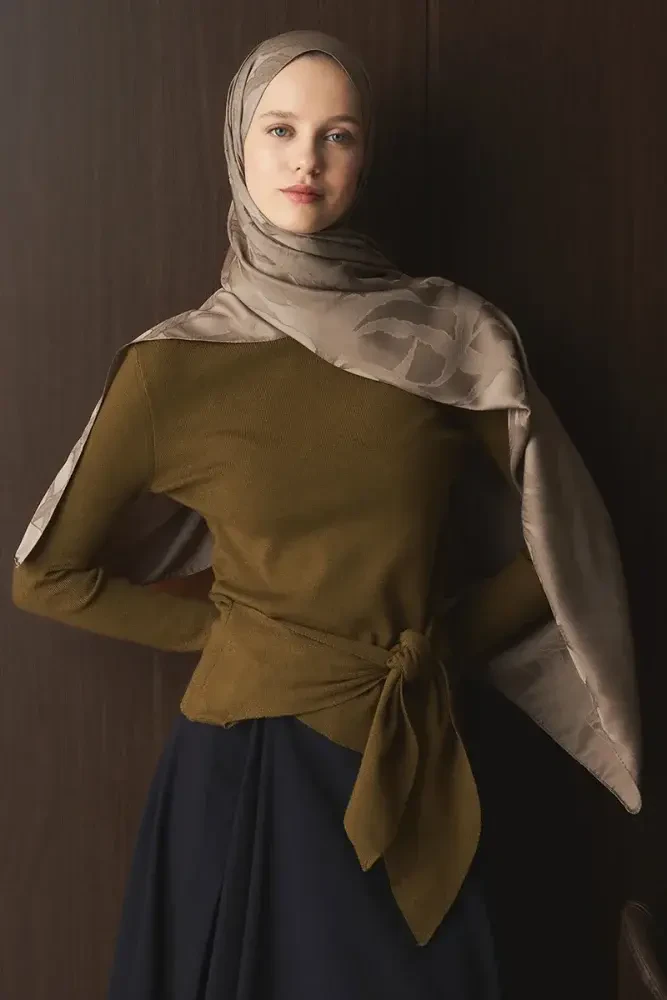 Naiya Jakar Şal Wave Desen - Vizon - MADAME POLO