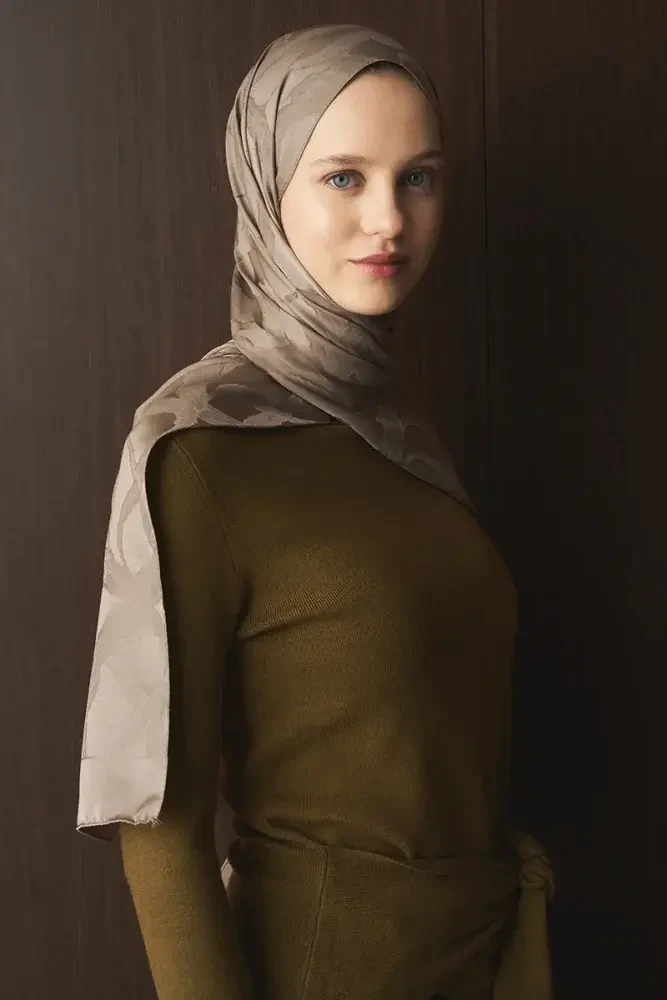 Naiya Jakar Şal Wave Desen - Vizon - MADAME POLO