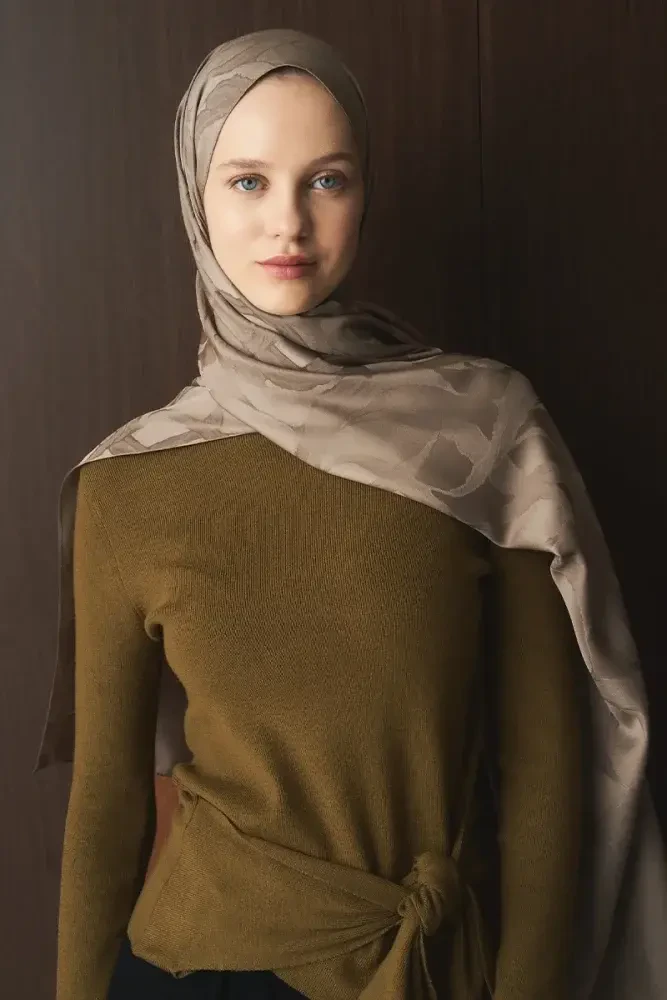 Naiya Jakar Şal Wave Desen - Vizon - 3