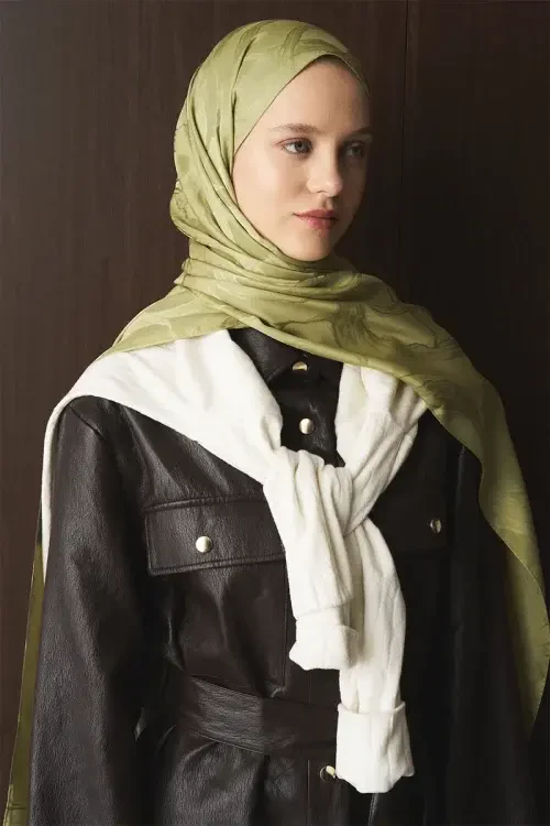 Naiya Jakar Şal Wave Desen - Yağ Yeşili 