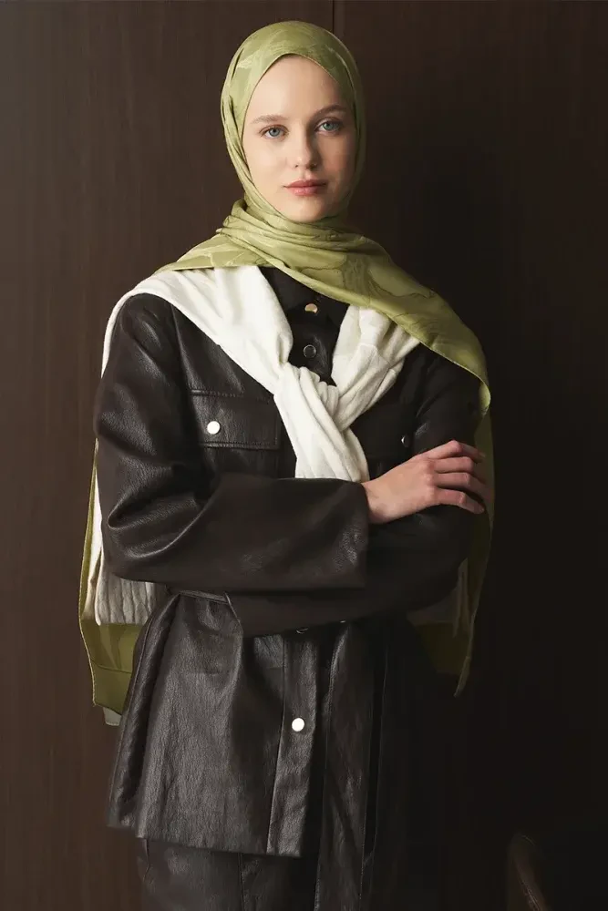 Naiya Jakar Şal Wave Desen - Yağ Yeşili - MADAME POLO