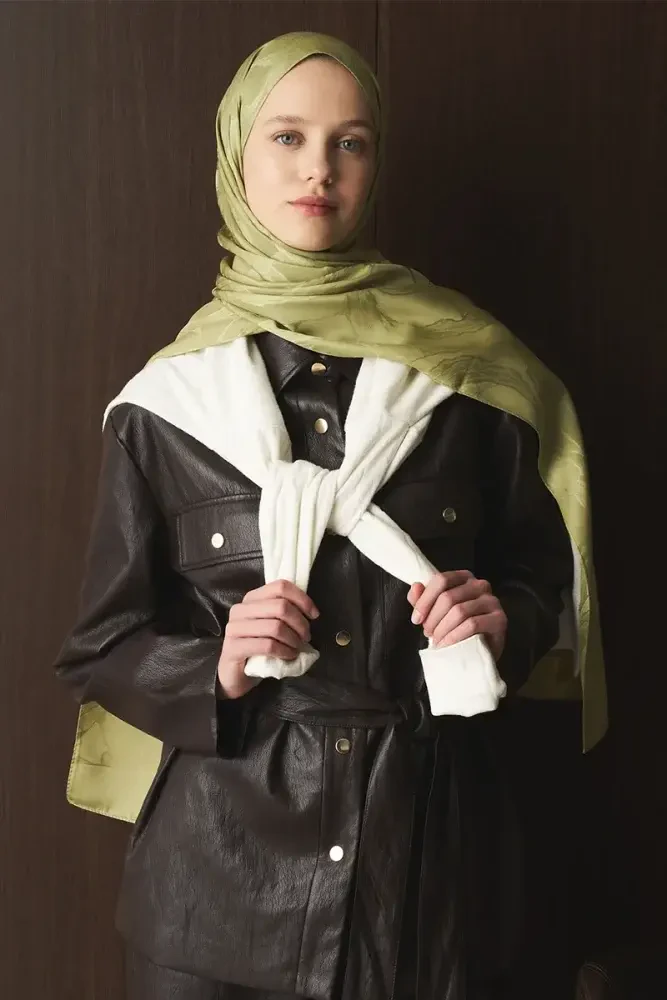 Naiya Jakar Şal Wave Desen - Yağ Yeşili - 3