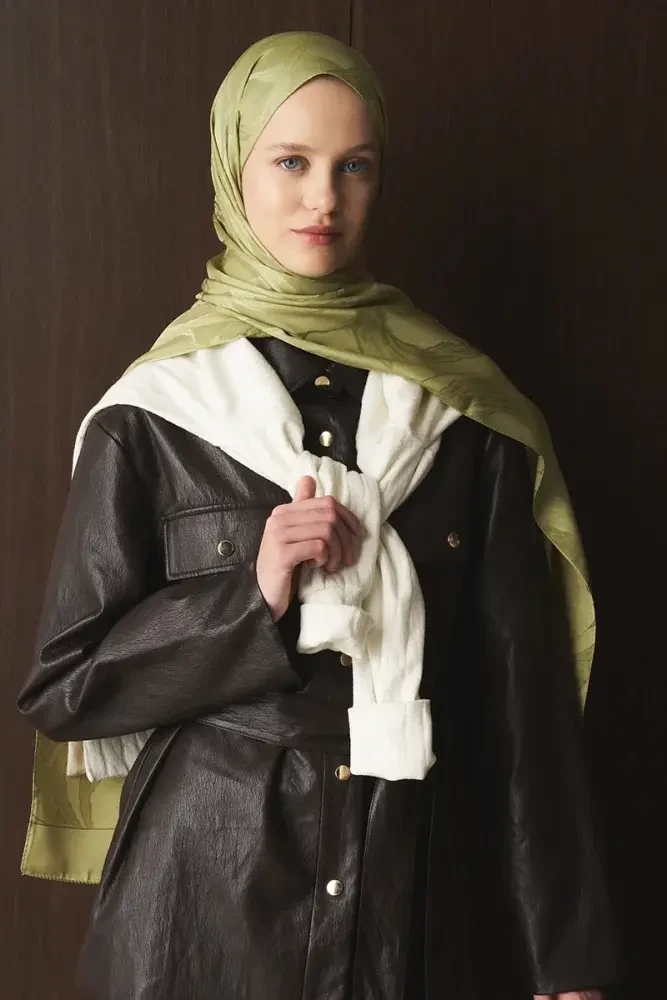 Naiya Jakar Şal Wave Desen - Yağ Yeşili - 4