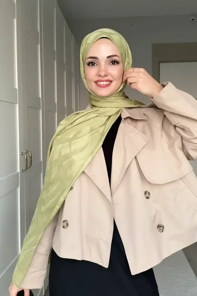 Naiya Jakar Şal Wave Desen - Yağ Yeşili - 1