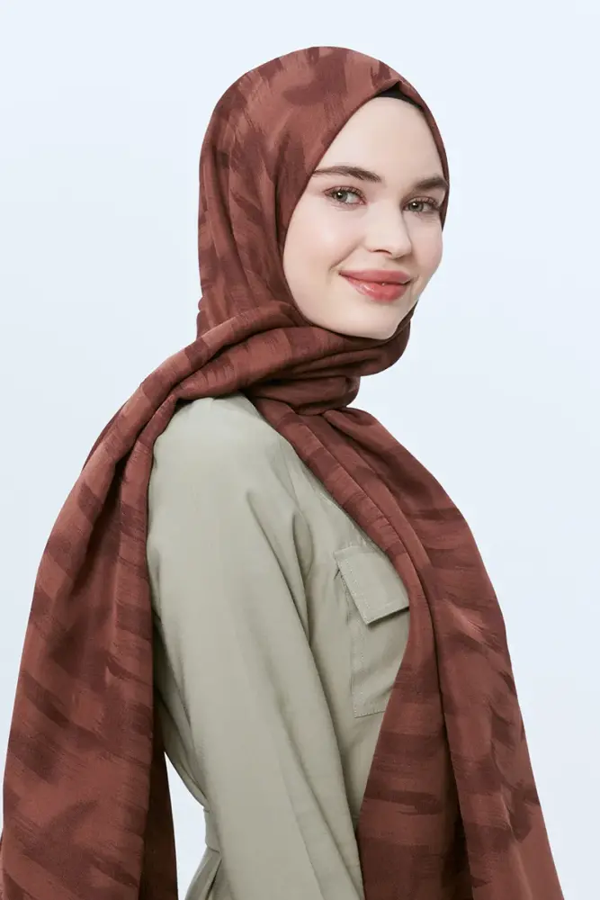 Organic Jacquard Hijab Brush Pattern - Brown - 1