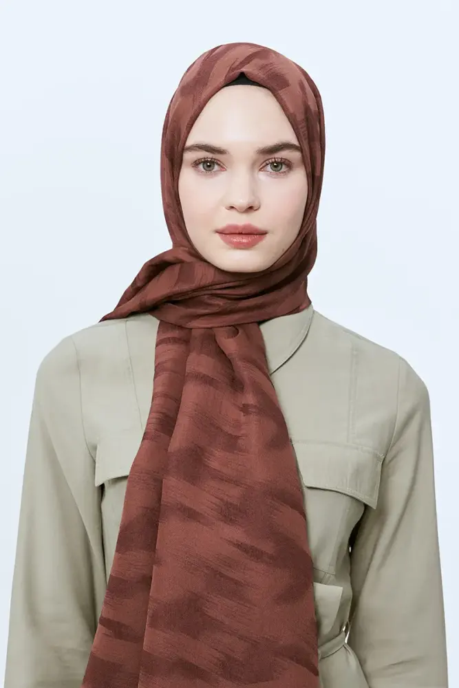 Organic Jacquard Hijab Brush Pattern - Brown - 2