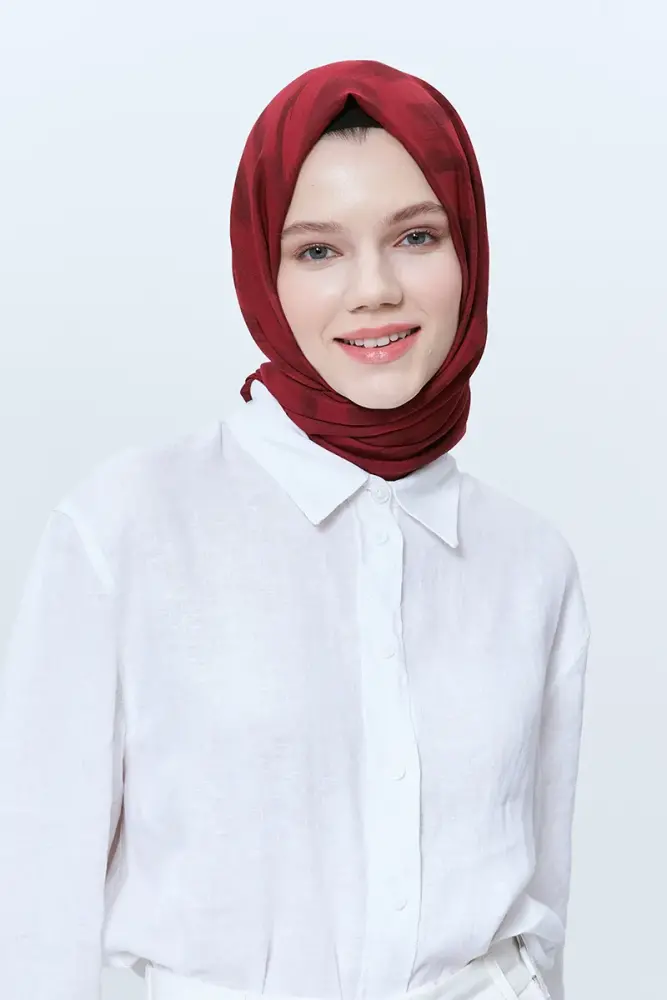 Organic Jacquard Hijab Brush Pattern - Claret Red - 2