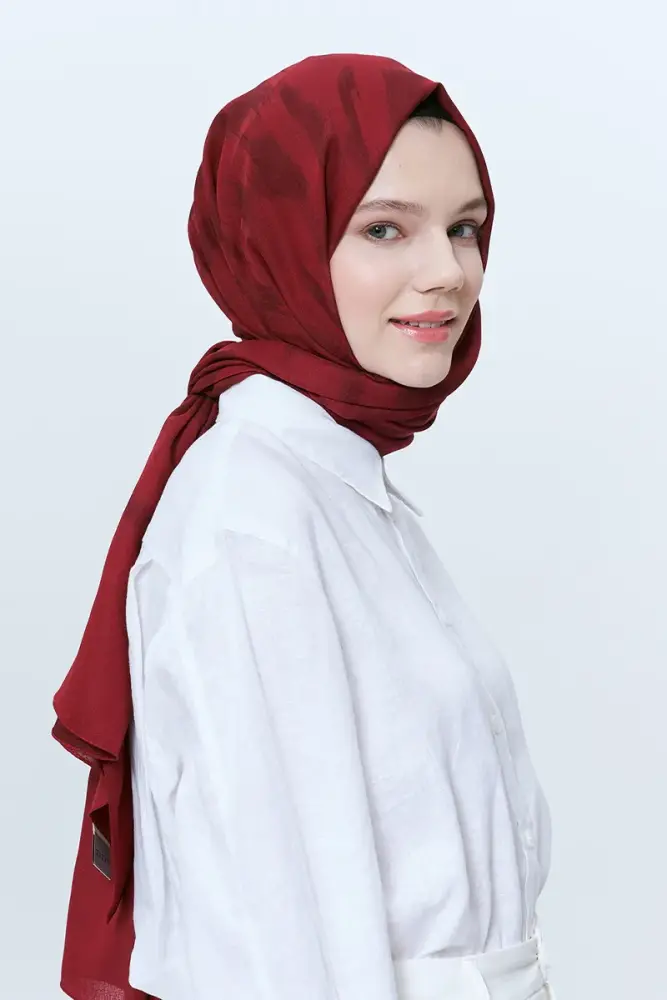 Organic Jacquard Hijab Brush Pattern - Claret Red - 3