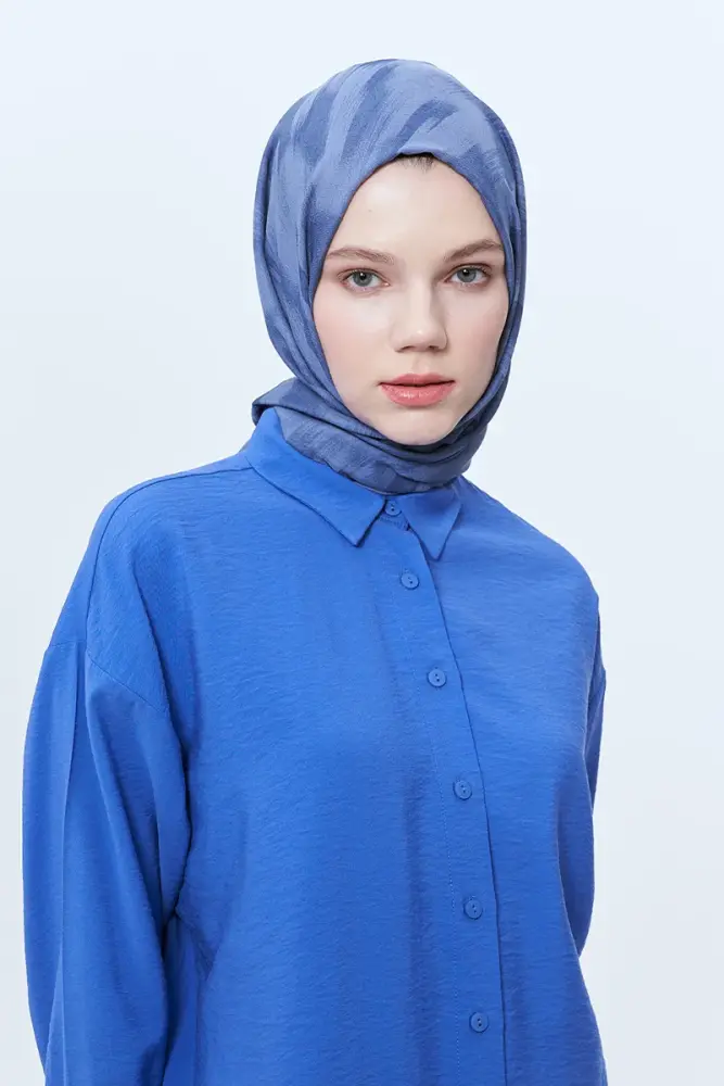 Organic Jacquard Hijab Brush Pattern - Denim Blue - 2