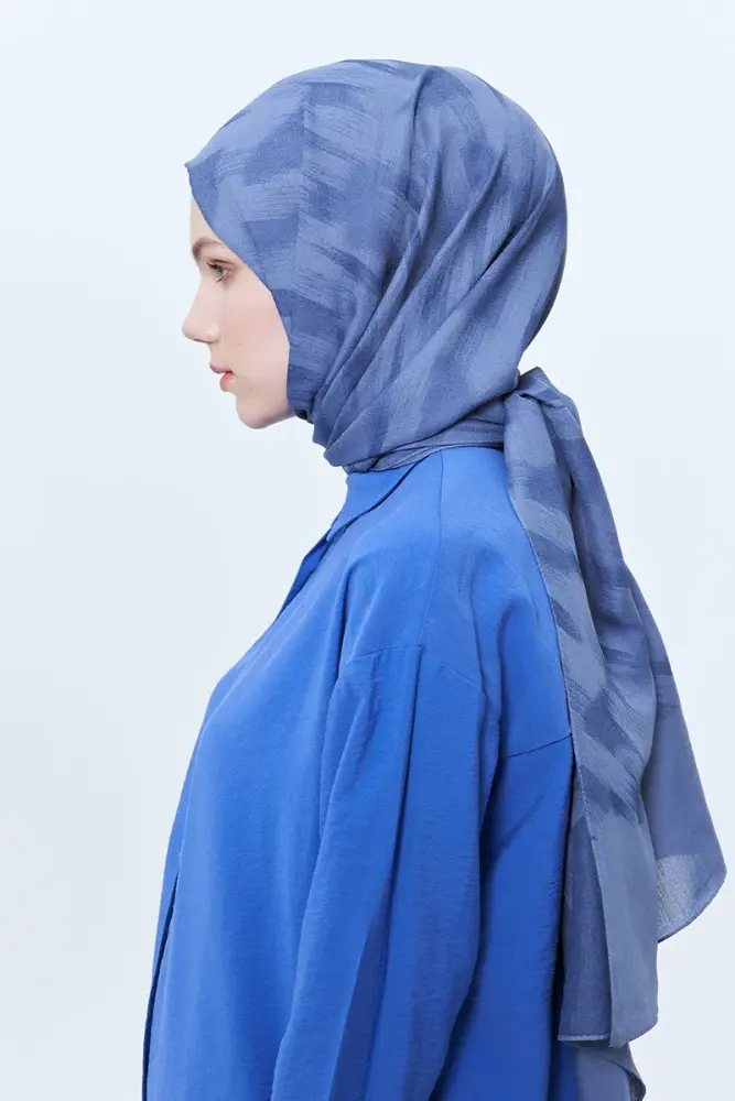 Organic Jacquard Hijab Brush Pattern - Denim Blue - 3