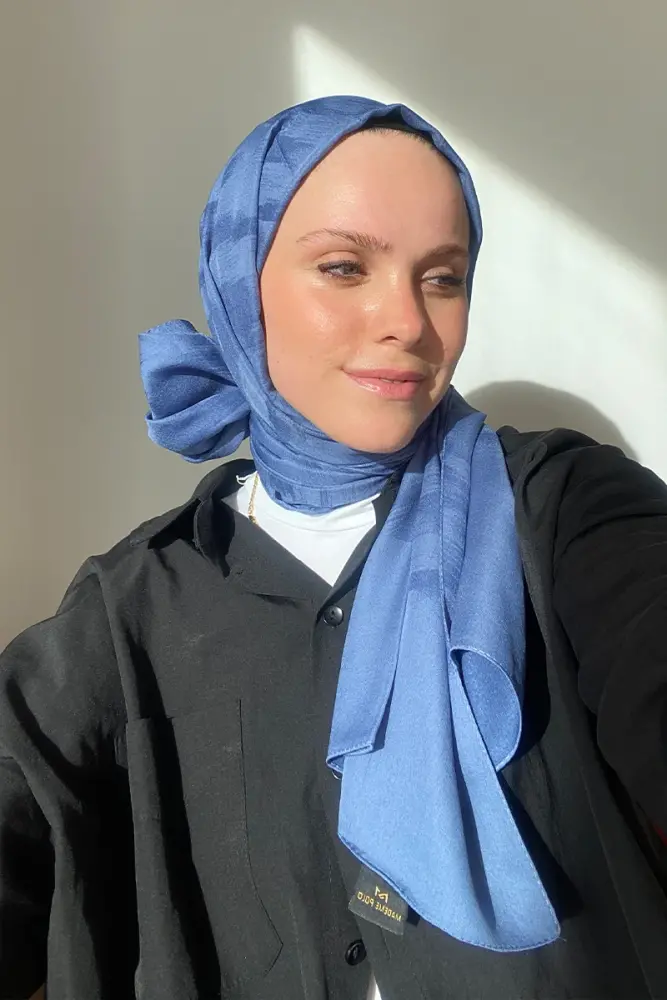 Organic Jacquard Hijab Brush Pattern - Denim Blue - 1