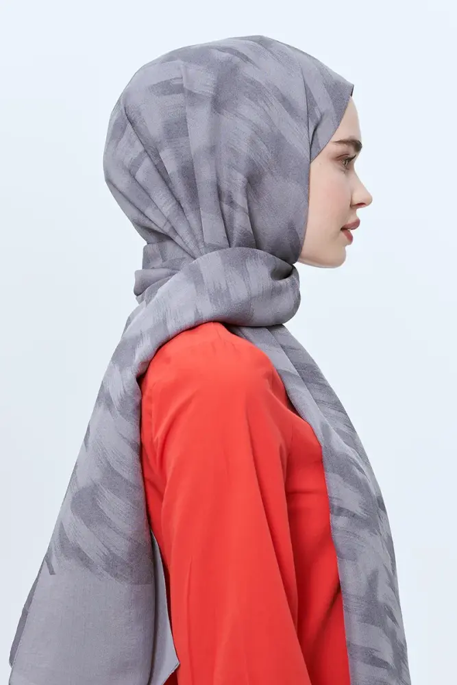 Organic Jacquard Hijab Brush Pattern - Gray - 3