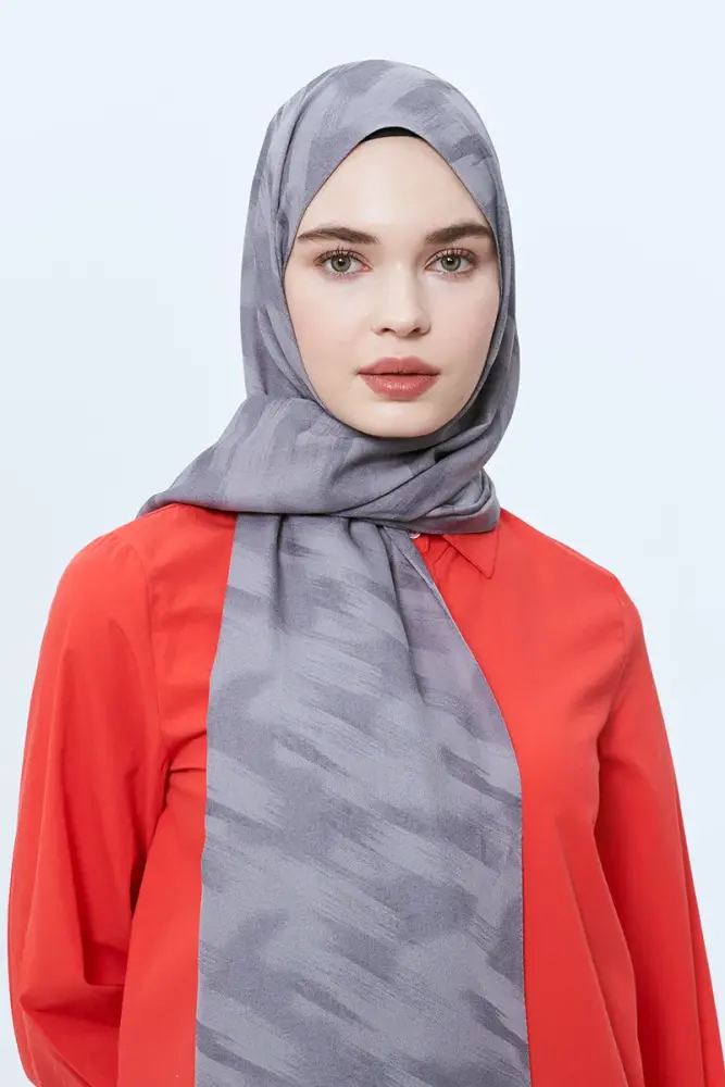 Organic Jacquard Hijab Brush Pattern - Gray - 2