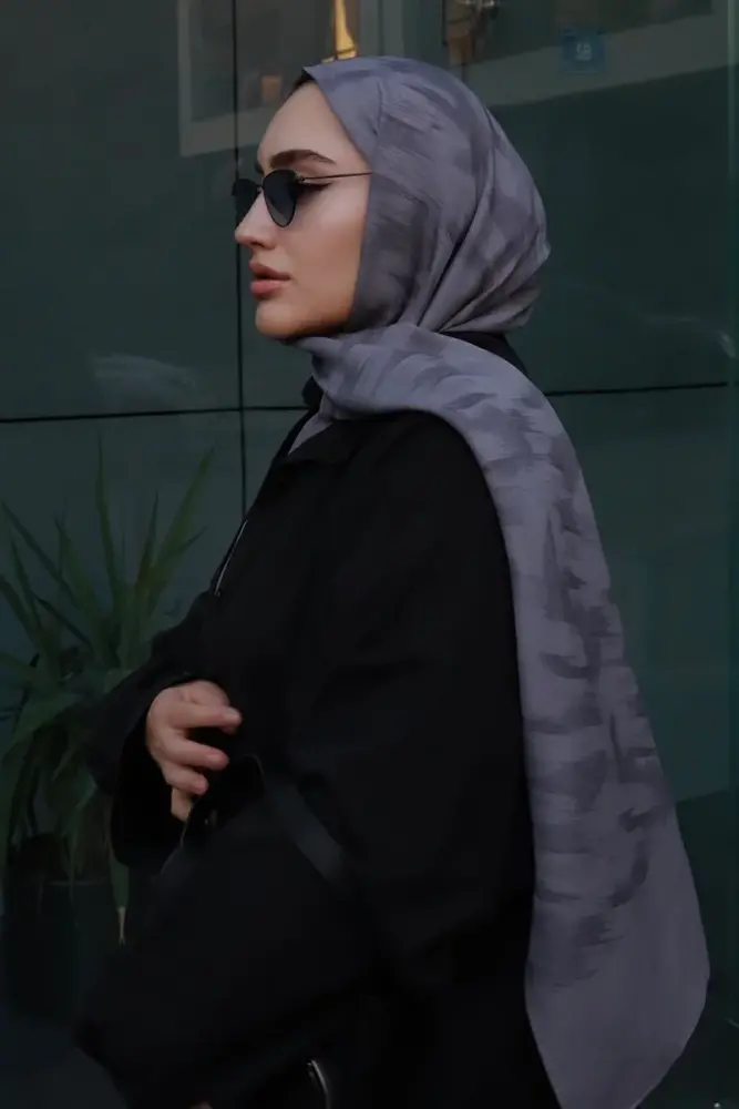 Organic Jacquard Hijab Brush Pattern - Gray - 1