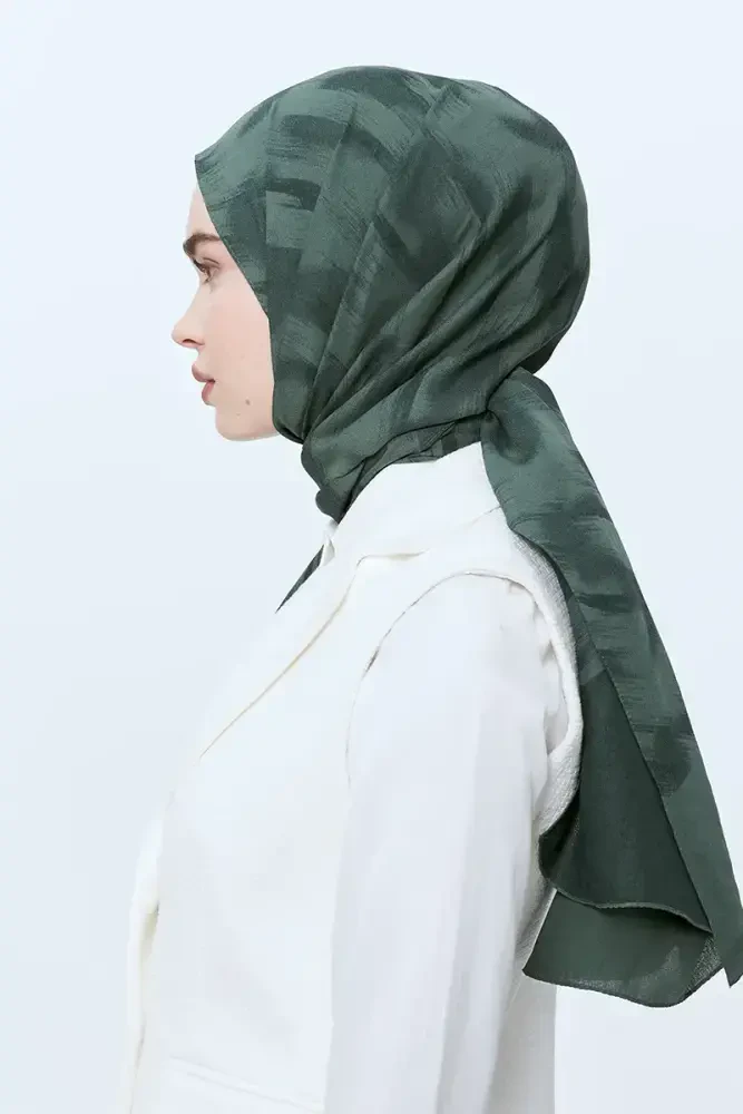 Organic Jacquard Hijab Brush Pattern - Green - 2