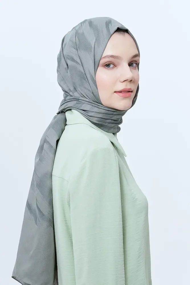 Organic Jacquard Hijab Brush Pattern - Mint - 2