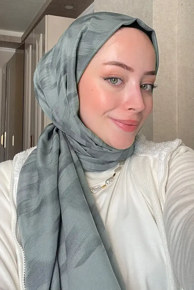 Organic Jacquard Hijab Brush Pattern - Mint - 1
