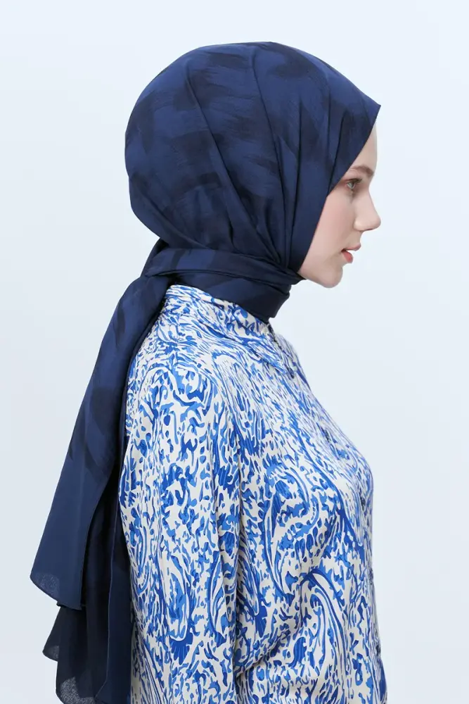 Organic Jacquard Hijab Brush Pattern - Navy Blue - 2