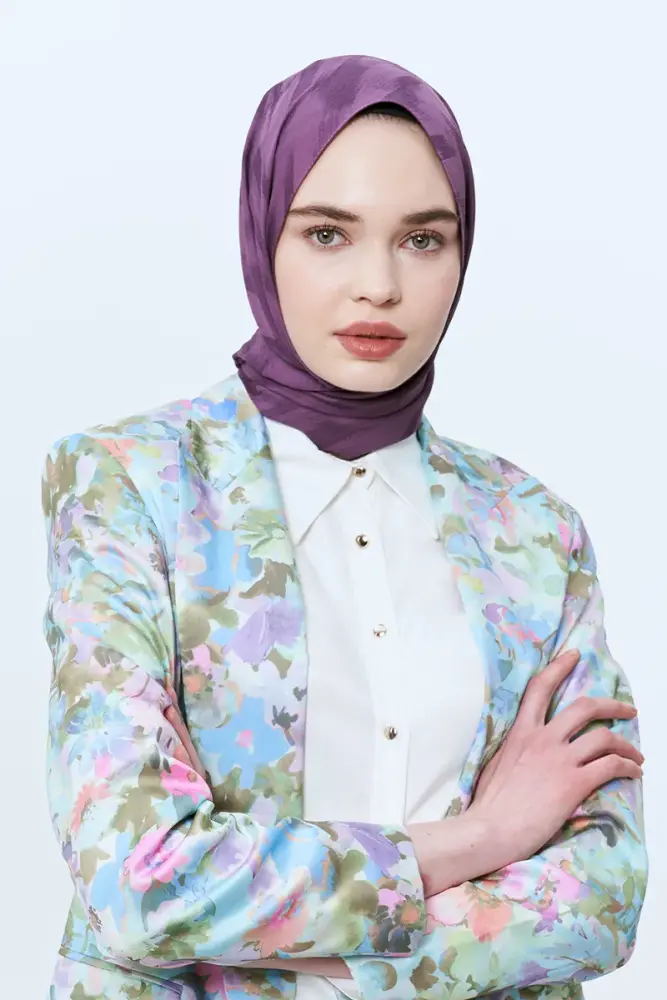 Organic Jacquard Hijab Brush Pattern - Purple - 1