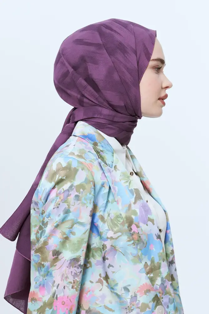 Organic Jacquard Hijab Brush Pattern - Purple - 2