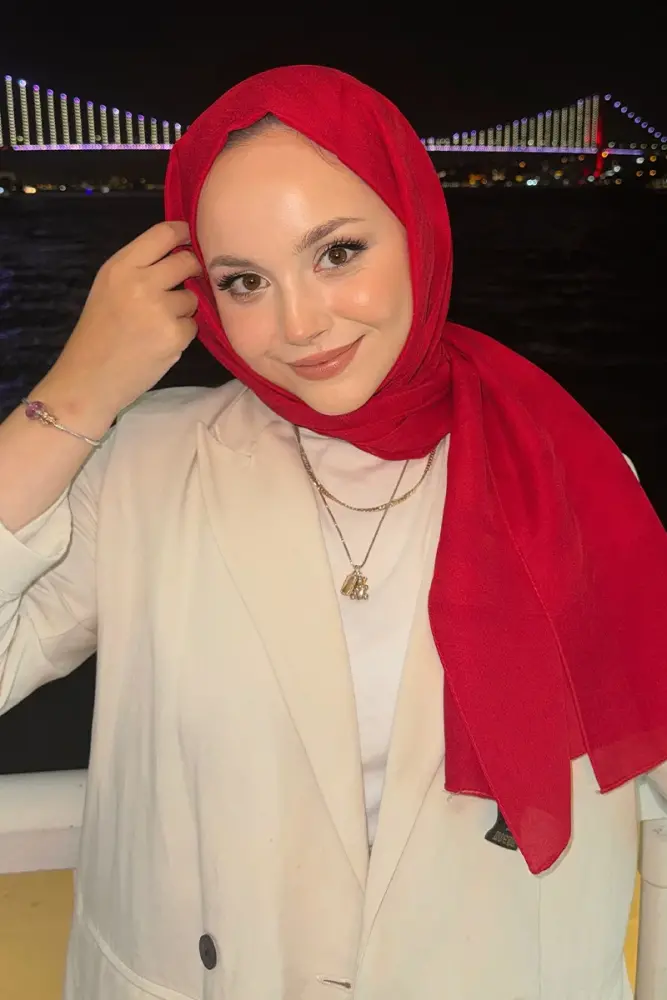 Organic Jacquard Hijab Brush Pattern - Red - 1