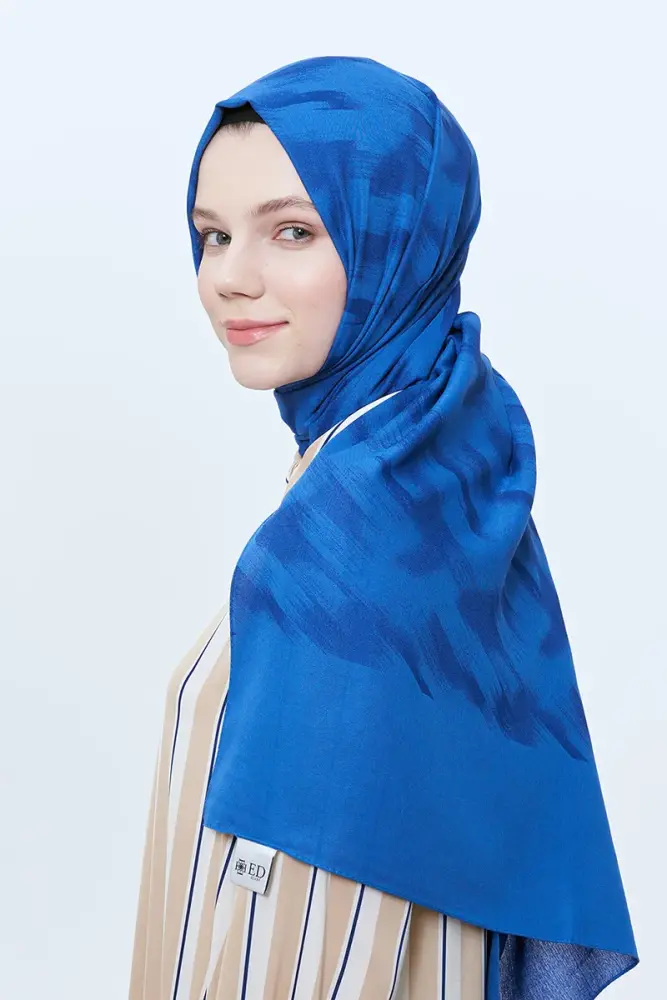Organic Jacquard Hijab Brush Pattern - Sax - 3