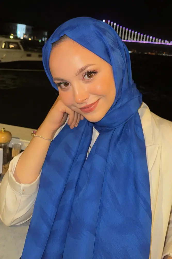 Organic Jacquard Hijab Brush Pattern - Sax - 1