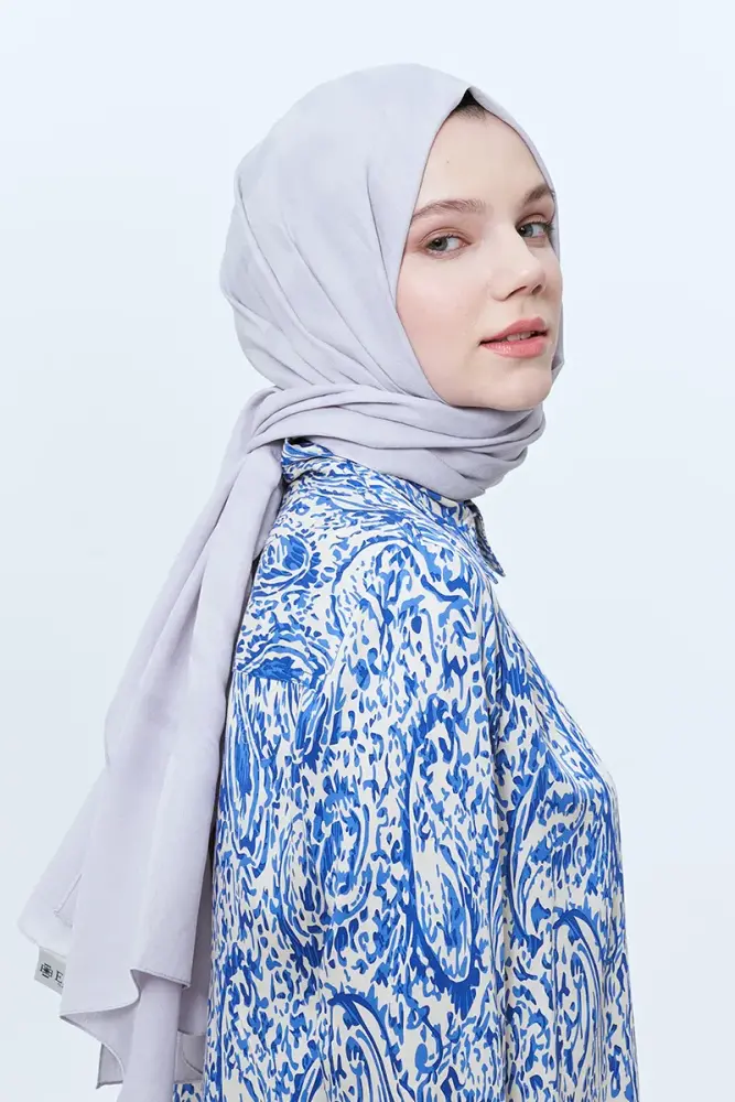 Organic Jacquard Hijab Brush Pattern - Silver - 2