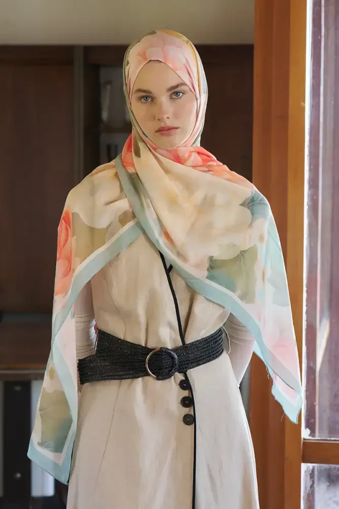 Passionate Floret Desen Şal - Mint - MADAME POLO