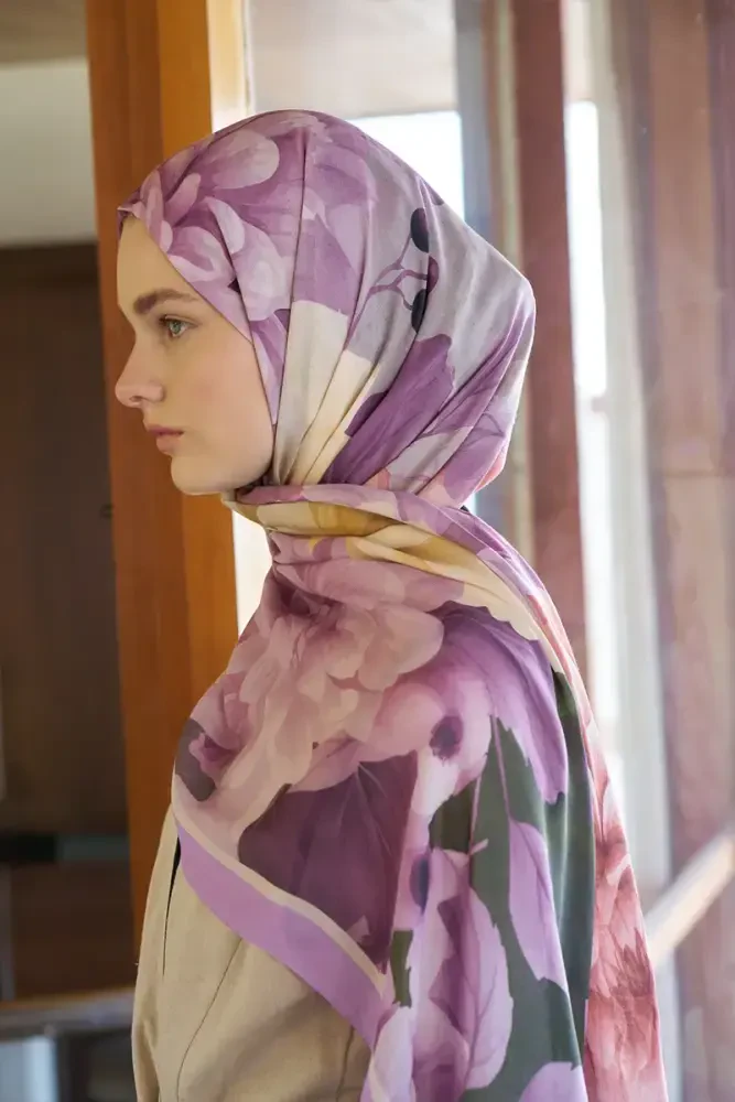 Passionate Floret Desen Şal - Mor - MADAME POLO