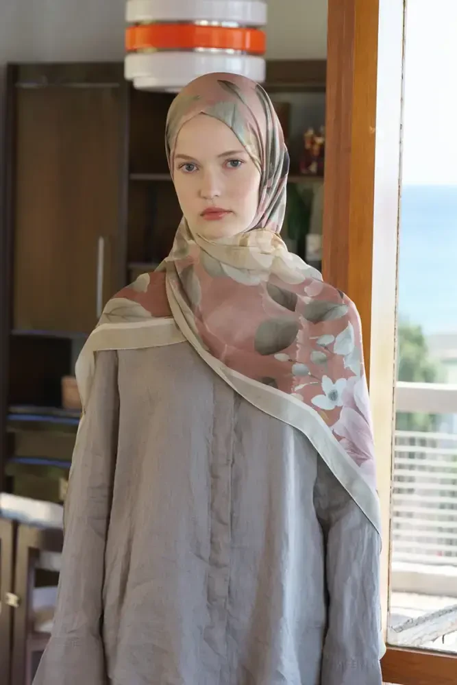 Passionate Floret Desen Şal - Vizon - 5