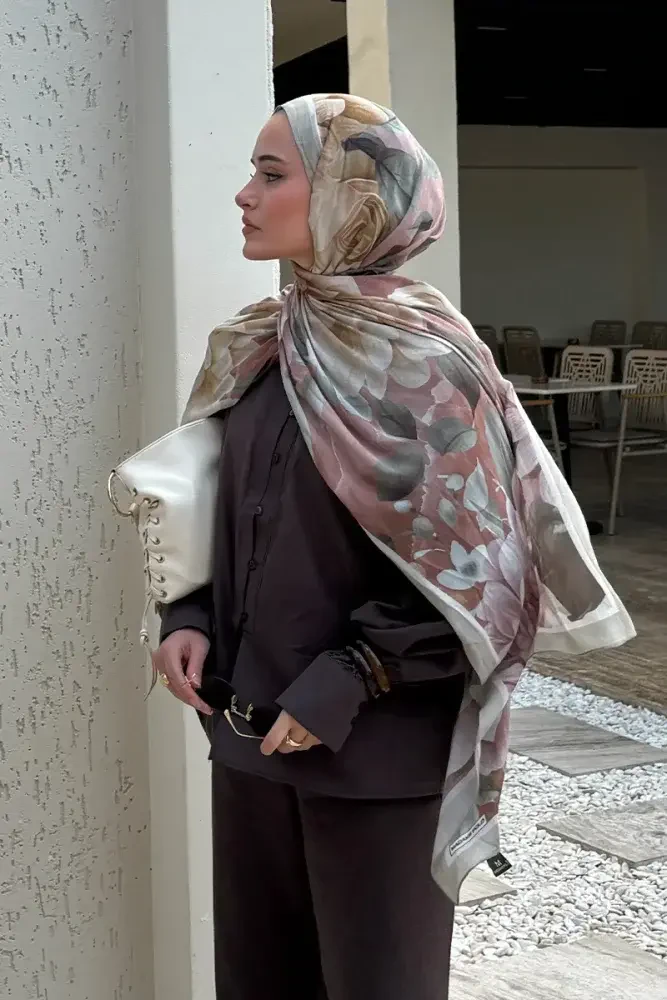 Passionate Floret Desen Şal - Vizon - MADAME POLO