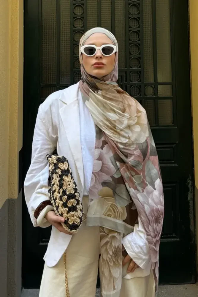 Passionate Floret Desen Şal - Vizon - MADAME POLO