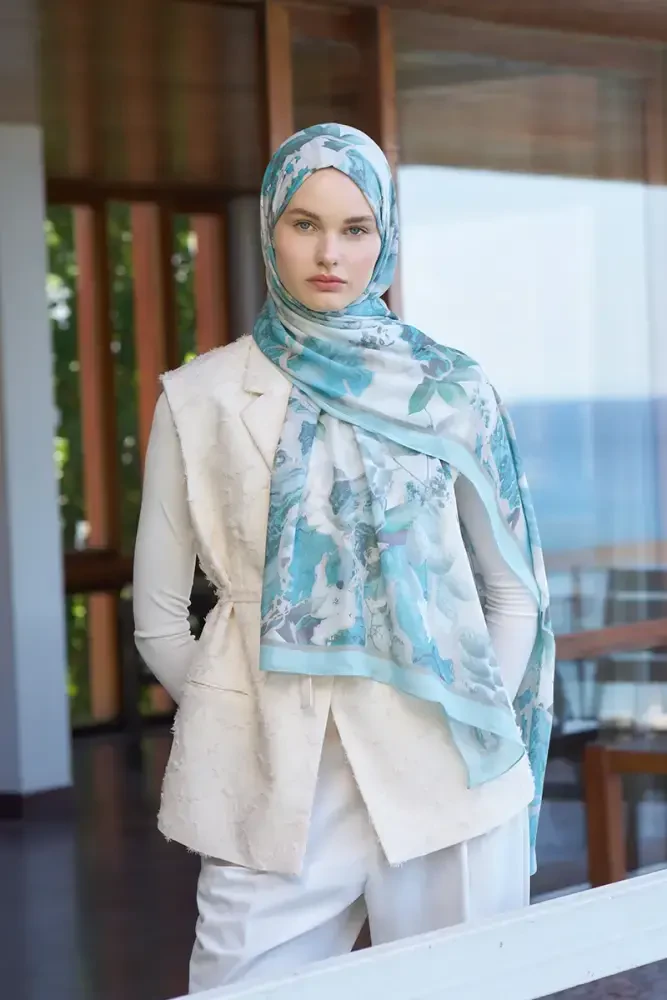 Passionate Lush Desen Şal - Açık Mavi - MADAME POLO