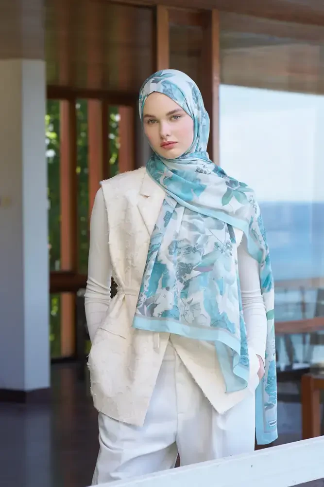 Passionate Lush Desen Şal - Açık Mavi - MADAME POLO