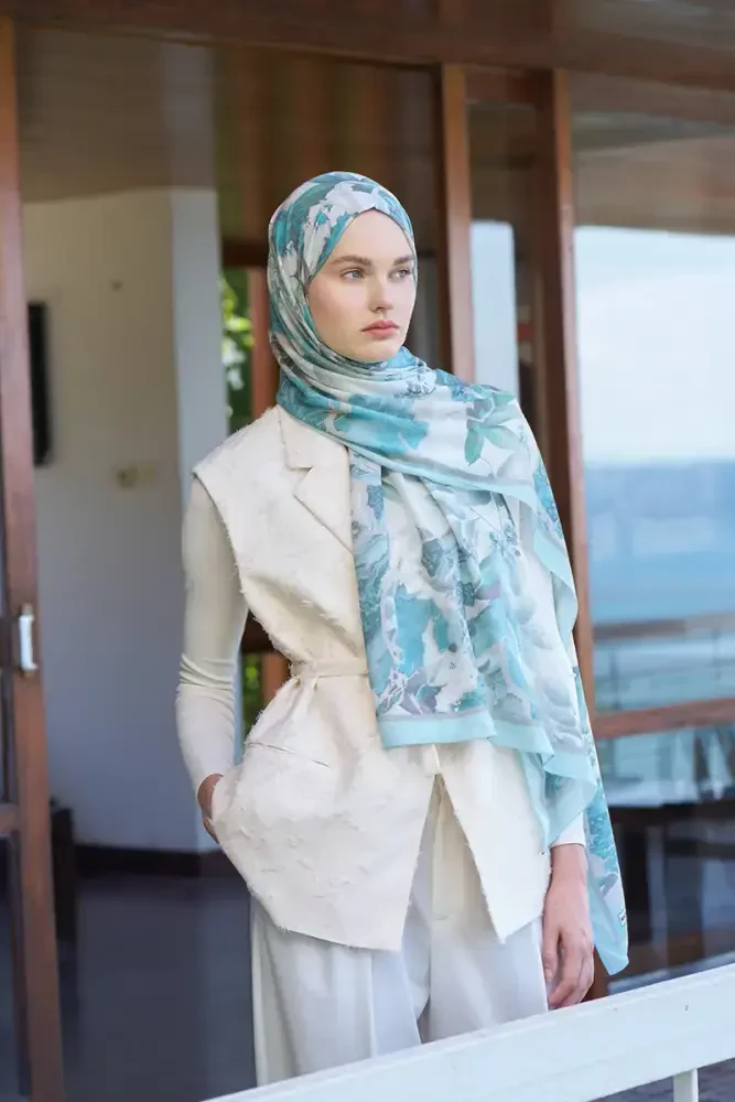 Passionate Lush Desen Şal - Açık Mavi - 4